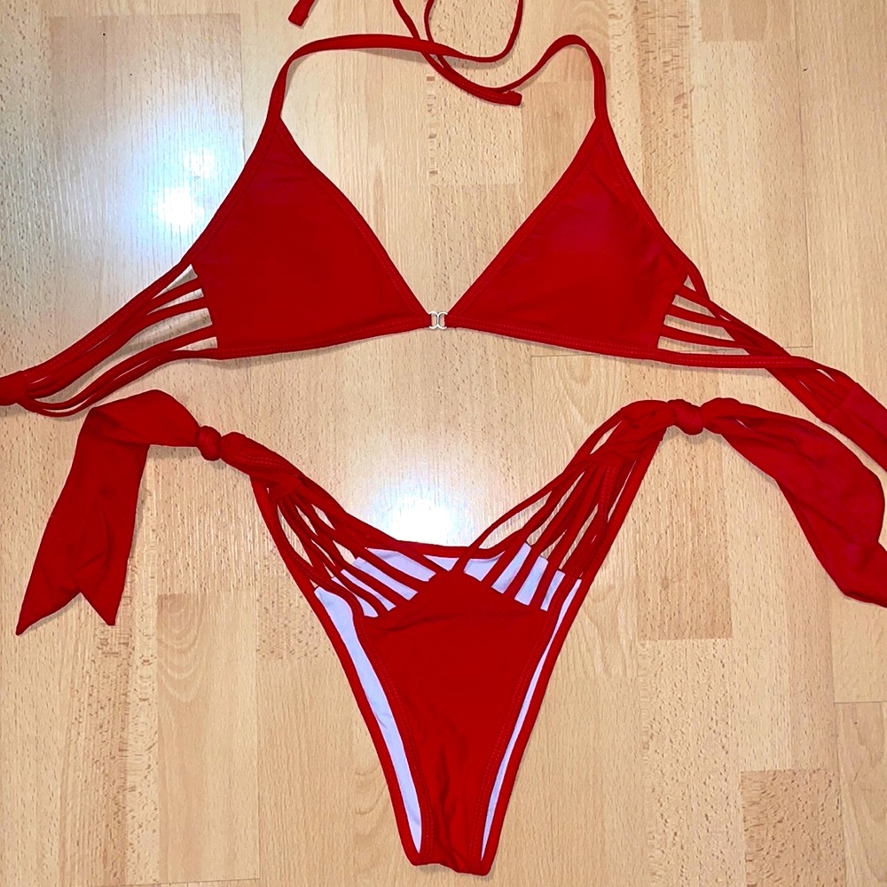 Red strappy bikini